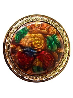 Vintage Reverse Carved Lucite Brooch Gold Tone Floral Pin 1950s New Old Stock‎